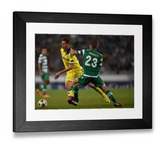Framed Print : Nemanja Matic vs. Adrien Silva: A Battle for Ball Possession in Chelsea's UEFA Champions League Showdown against Sporting Lisbon