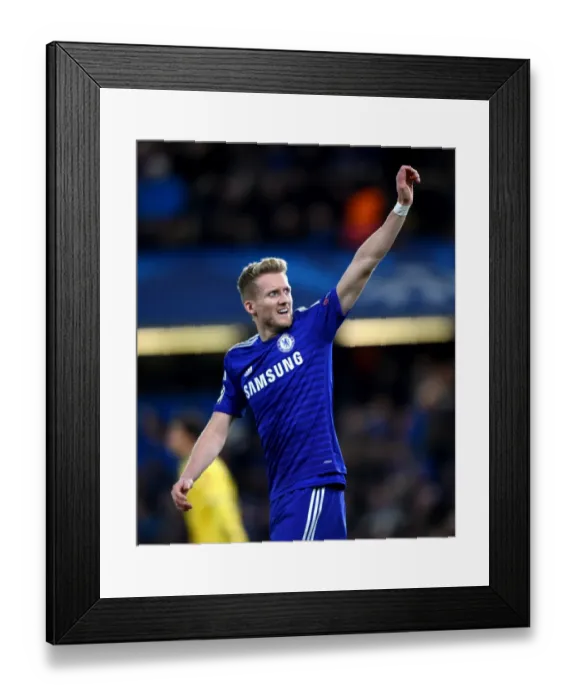 Framed Print : Andre Schurrle's Stamford Bridge Stunner: Chelsea's First Goal in Champions League Group G Win vs. Sporting Lisbon (10th December 2014)