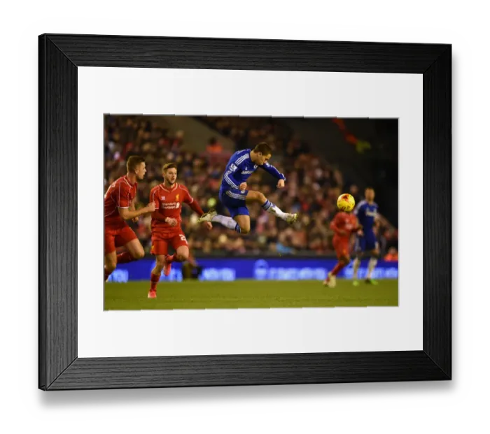 Framed Print : Eden Hazard Faces Liverpool in Intense Capital One Cup Semi-Final Showdown at Anfield, January 2015
