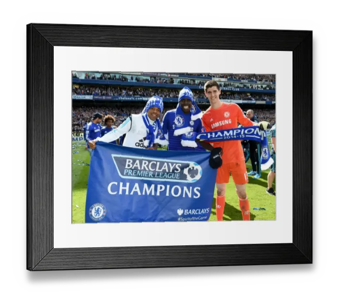 Framed Print : Chelsea's Title Triumph: Loic Remy, Kurt Zouma, and Thibaut Courtois Celebrate Their Premier League Victory Framed Print : Chelsea's Title Triumph: Loic Remy, Kurt Zouma, and Thibaut Courtois Celebrate Their Premier League Victory