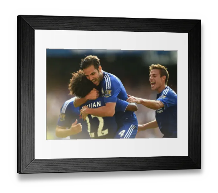 Framed Print : Willian, Fabregas, and Azpilicueta's Triumphant Goal Celebration: Chelsea vs Swansea City (August 2015)