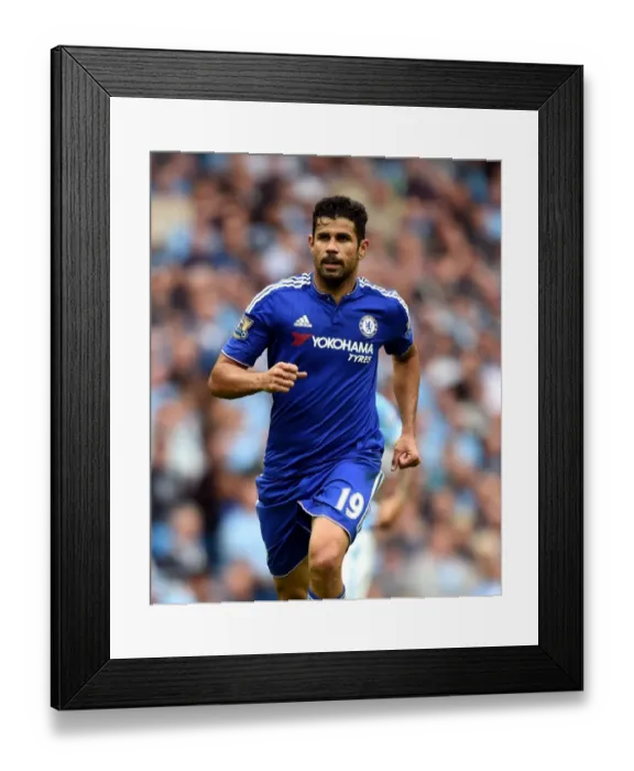 Framed Print : Diego Costa's Thrilling Showdown: Manchester City vs. Chelsea - Barclays Premier League, Etihad Stadium (August 2015)