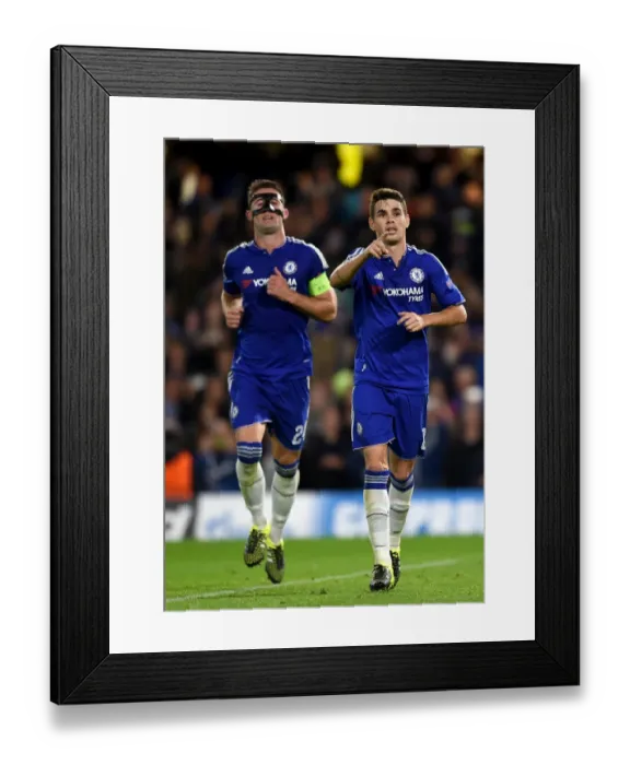 Framed Print : Oscar's Double: Chelsea Star Celebrates Second Goal vs. Maccabi Tel Aviv in UEFA Champions League (September 2015)