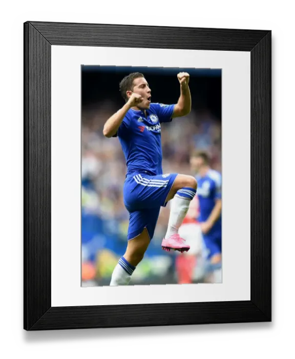 Framed Print : Chelsea's Eden Hazard: Double Delight as He Celebrates Second Goal Against Arsenal at Stamford Bridge (September 2015)