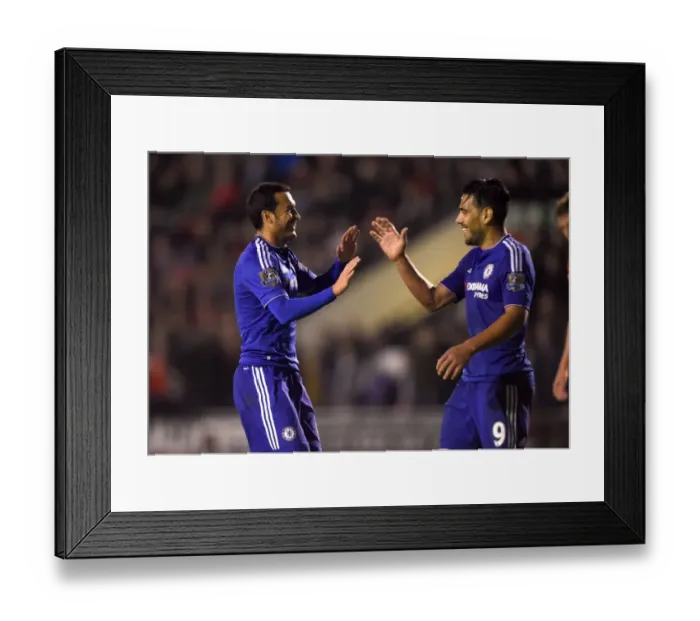 Framed Print : Chelsea's Pedro and Falcao: Four Goal Celebration in Capital One Cup Win over Walsall (September 2015) Framed Print : Chelsea's Pedro and Falcao: Four Goal Celebration in Capital One Cup Win over Walsall (September 2015)