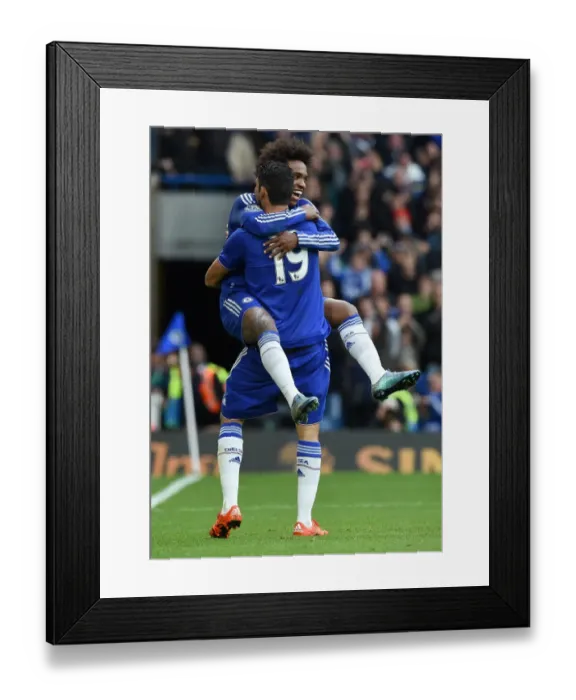 Framed Print : Chelsea's Willian and Diego Costa: Celebrating Costa's First Goal Against Aston Villa (October 2015)
