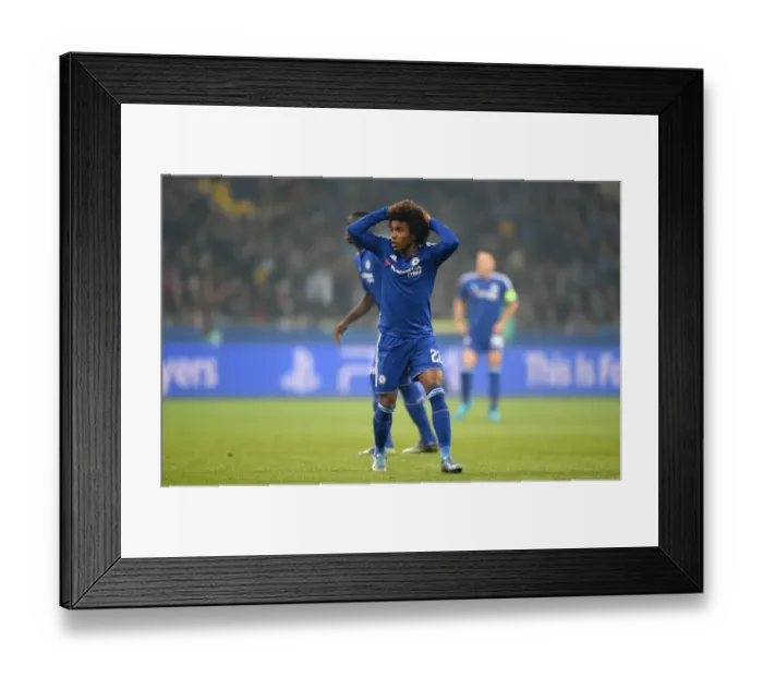 Framed Print : Willian's Heartbreaking Miss: Chelsea's Disappointing Night Against Dynamo Kiev in the UEFA Champions League (October 2015)