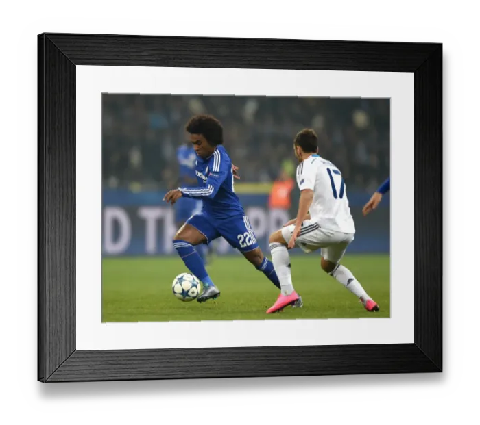 Framed Print : Battle for the Ball: Willian vs. Rybalka - Champions League Clash between Dynamo Kiev and Chelsea (October 2015)