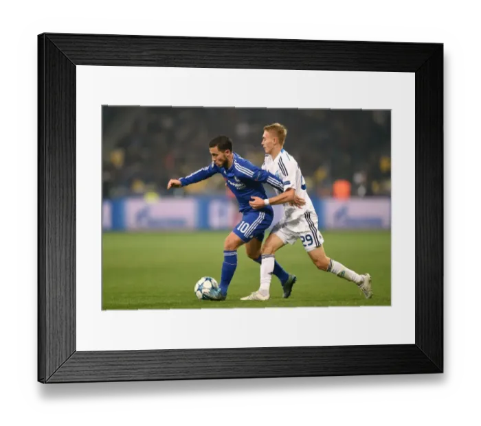Framed Print : Battle for the Ball: Hazard vs Buyalsky - A Champions League Showdown (October 2015): Clash of Stars