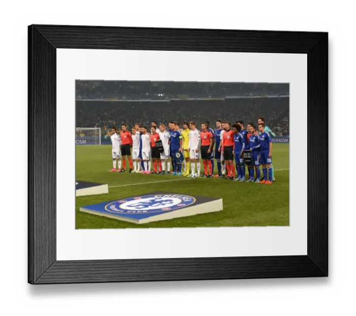 Framed Print : United Against Discrimination: Chelsea and Dynamo Kiev Players Take a Stand in UEFA Champions League (October 2015)