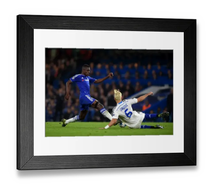 Framed Print : Clash at Stamford Bridge: Ramires vs. Dragovic - UEFA Champions League Battle Framed Print : Clash at Stamford Bridge: Ramires vs. Dragovic - UEFA Champions League Battle