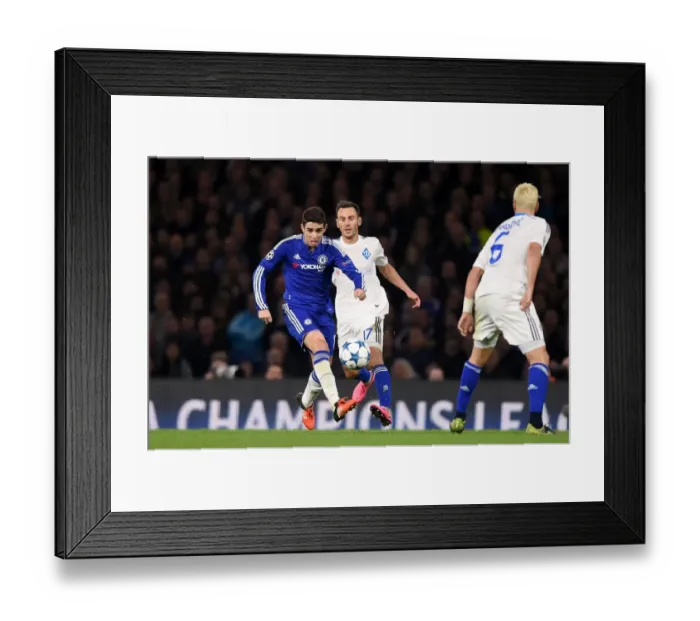 Framed Print : Battle for the Ball: Oscar vs. Rybalka in Chelsea's Champions League Showdown against Dynamo Kiev (November 2015)