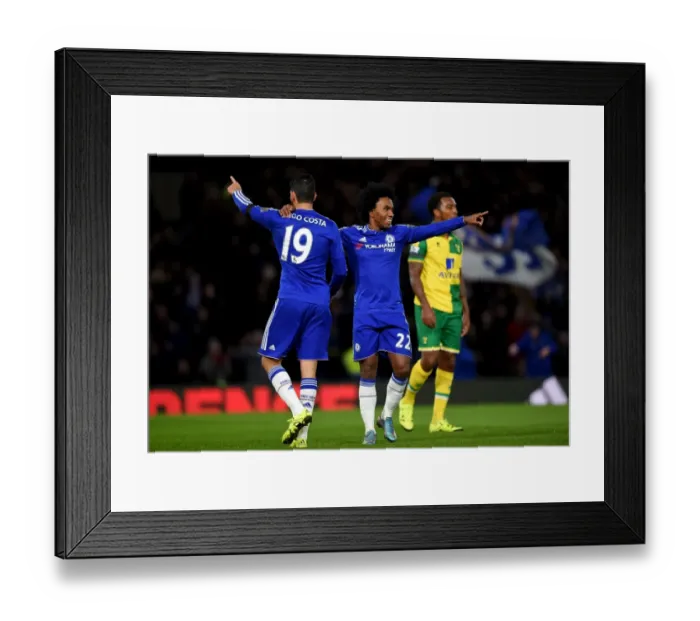 Framed Print : Chelsea's Diego Costa and Willian: A Dynamic Duo Celebrating a Goal Against Norwich City (November 2015) Framed Print : Chelsea's Diego Costa and Willian: A Dynamic Duo Celebrating a Goal Against Norwich City (November 2015)