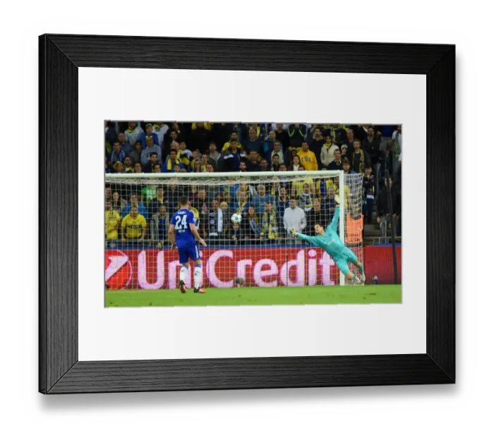 Framed Print : Asmir Begovic's Spectacular Save: Chelsea vs Maccabi Tel Aviv, UEFA Champions League, Group G, Sammy Ofer Stadium (November 2015)