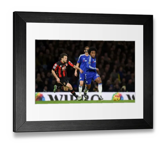Framed Print : Battle for the Ball: Willian vs. Harry Arter - Chelsea vs. AFC Bournemouth, Premier League Rivalry (December) Framed Print : Battle for the Ball: Willian vs. Harry Arter - Chelsea vs. AFC Bournemouth, Premier League Rivalry (December)