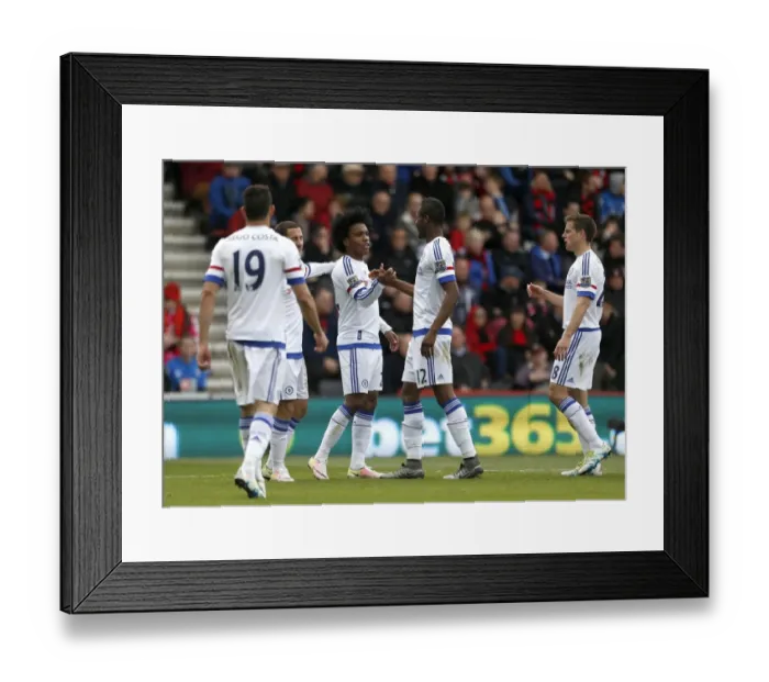 Framed Print : Chelsea's Willian and John Obi Mikel: A Celebration of Goal Number Three Against AFC Bournemouth (April 2016) Framed Print : Chelsea's Willian and John Obi Mikel: A Celebration of Goal Number Three Against AFC Bournemouth (April 2016)