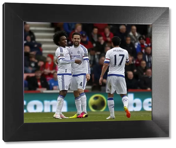 Chelsea's Triumph: Willian, Fabregas, and Pedro's Goal Celebration (April 2016)