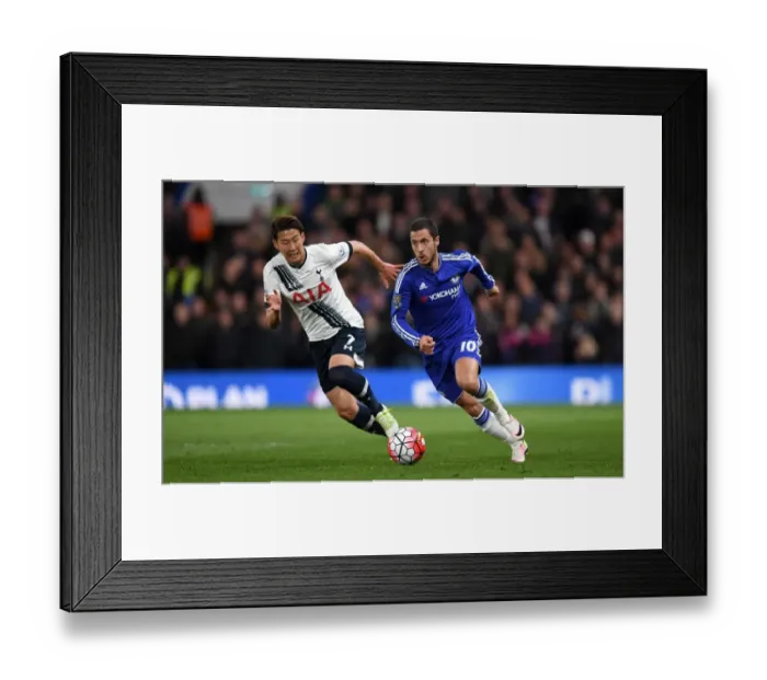 Framed Print : Battle for the Ball: Eden Hazard vs. Son Heung-Min - Premier League 2015-16: Chelsea vs. Tottenham's Intense Rivalry Framed Print : Battle for the Ball: Eden Hazard vs. Son Heung-Min - Premier League 2015-16: Chelsea vs. Tottenham's Intense Rivalry