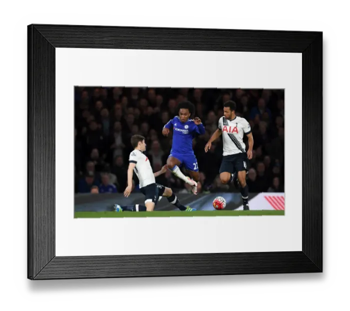 Framed Print : Battle at Stamford Bridge: Willian Sandwiched by Dembele and Davies (Chelsea vs. Tottenham Hotspur, Premier League 2015-16) Framed Print : Battle at Stamford Bridge: Willian Sandwiched by Dembele and Davies (Chelsea vs. Tottenham Hotspur, Premier League 2015-16)