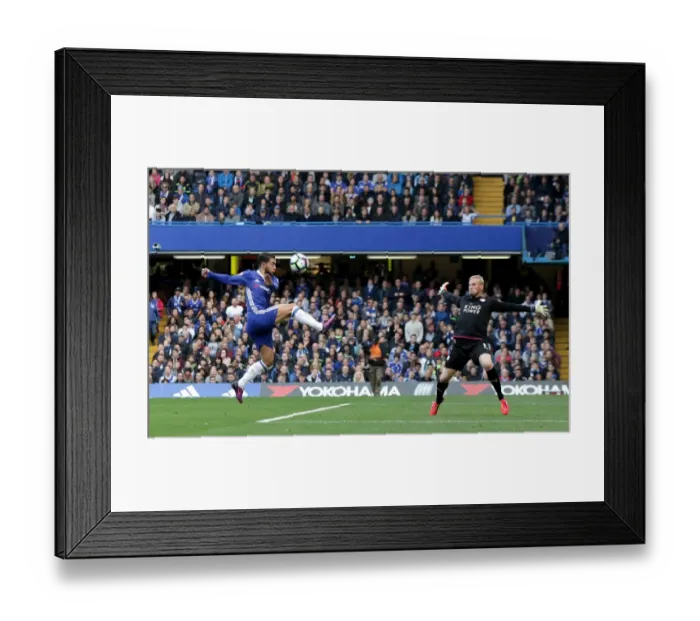Framed Print : Hazard vs. Schmeichel: A Premier League Showdown - Eden Hazard Attempts to Score Past Kasper Schmeichel at Stamford Bridge Framed Print : Hazard vs. Schmeichel: A Premier League Showdown - Eden Hazard Attempts to Score Past Kasper Schmeichel at Stamford Bridge