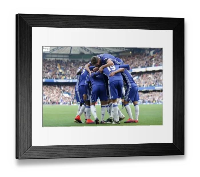Framed Print : Chelsea's Double Delight: Eden Hazard and Teammates Celebrate at Stamford Bridge after Scoring Against Leicester City (Premier League)