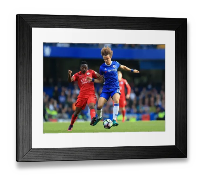 Framed Print : Intense Battle for Ball Possession: David Luiz vs. Ahmed Musa - Chelsea vs. Leicester City, Premier League, Stamford Bridge