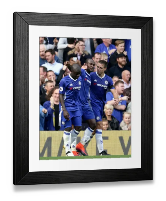 Framed Print : Chelsea Triumph: Victor Moses, Kante, and Azpilicueta Celebrate Moses Third Goal vs Leicester City Framed Print : Chelsea Triumph: Victor Moses, Kante, and Azpilicueta Celebrate Moses Third Goal vs Leicester City