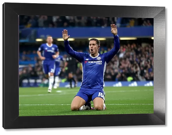 Chelsea's Eden Hazard Celebrates Third Goal Against Manchester United at Stamford Bridge