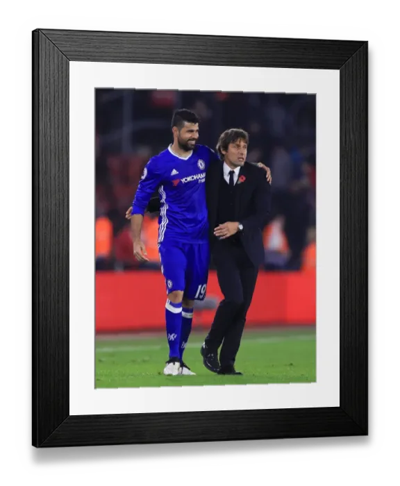Framed Print : Diego Costa's Glory: Embraced by Conte after Chelsea's Triumph at Southampton Framed Print : Diego Costa's Glory: Embraced by Conte after Chelsea's Triumph at Southampton