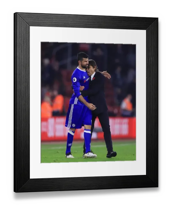 Framed Print : Diego Costa's Triumph: Embraced by Antonio Conte after Chelsea's Win at Southampton Framed Print : Diego Costa's Triumph: Embraced by Antonio Conte after Chelsea's Win at Southampton