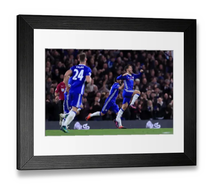 Framed Print : Chelsea's Eden Hazard Celebrates Historic Fourth Goal Against Everton at Stamford Bridge