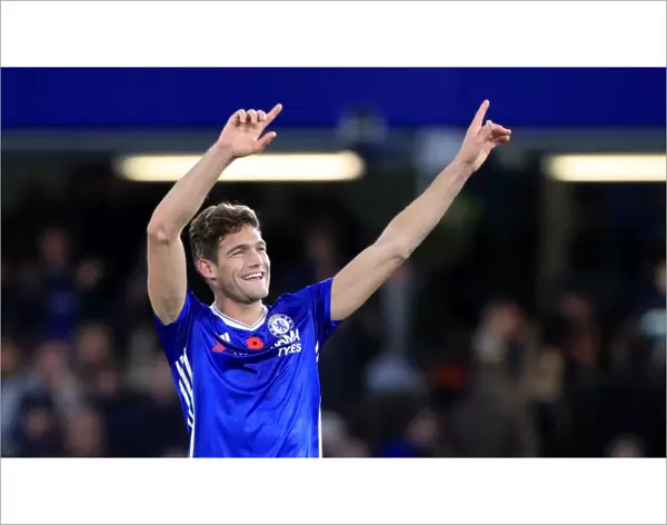 Marcos Alonso Celebrates Chelsea's Premier League Victory Over Everton at Stamford Bridge