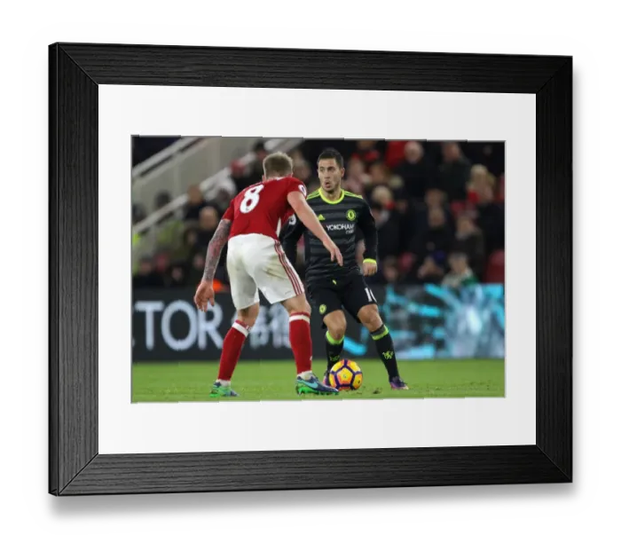 Framed Print : Clash at Riverside: Eden Hazard vs. Adam Clayton - Premier League Battle for Supremacy