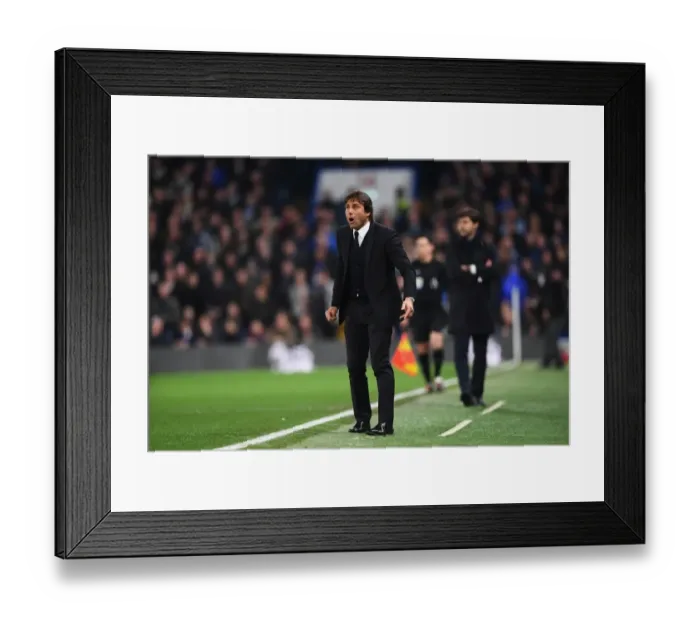 Framed Print : Conte's Intense Focus: Chelsea vs. Tottenham, Premier League, London 2016 - The Manager's Unwavering Attention