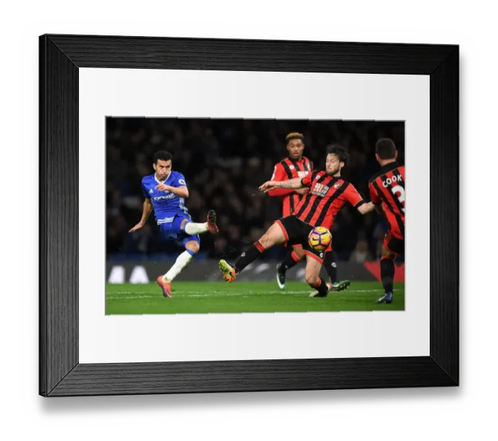 Framed Print : Pedro Scores Chelsea's Third Goal vs. Bournemouth in Premier League