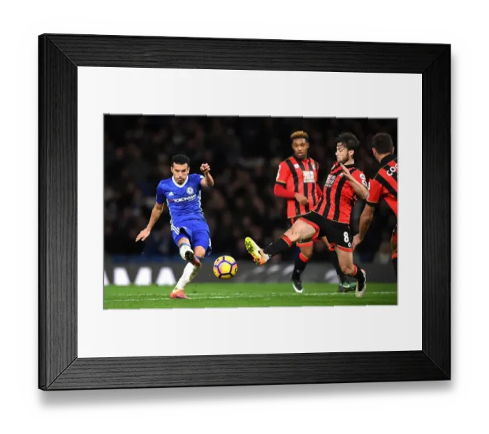 Framed Print : Pedro Scores Chelsea's Third Goal Against Bournemouth at Stamford Bridge, 2016 Framed Print : Pedro Scores Chelsea's Third Goal Against Bournemouth at Stamford Bridge, 2016