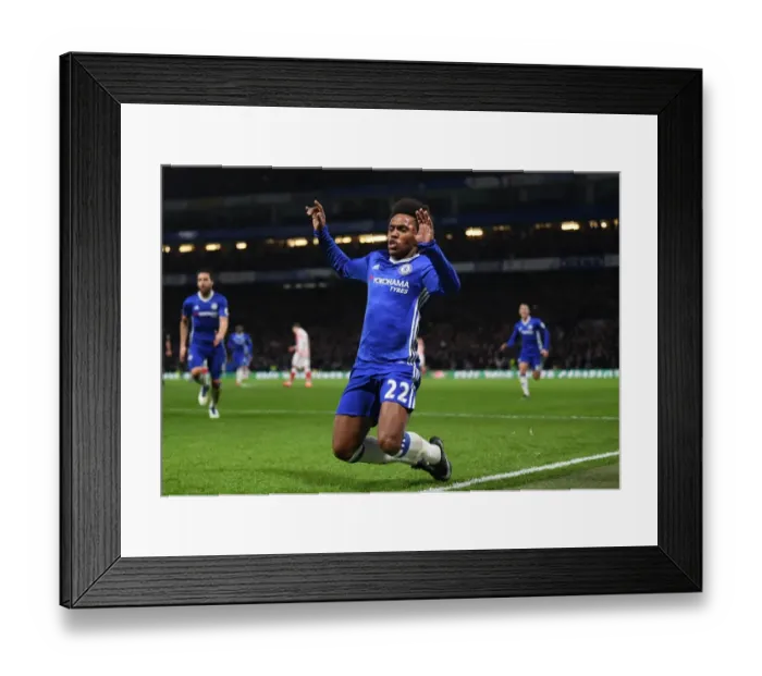 Framed Print : Willian's Hat-Trick: Chelsea's Triumph over Stoke City in Premier League Framed Print : Willian's Hat-Trick: Chelsea's Triumph over Stoke City in Premier League