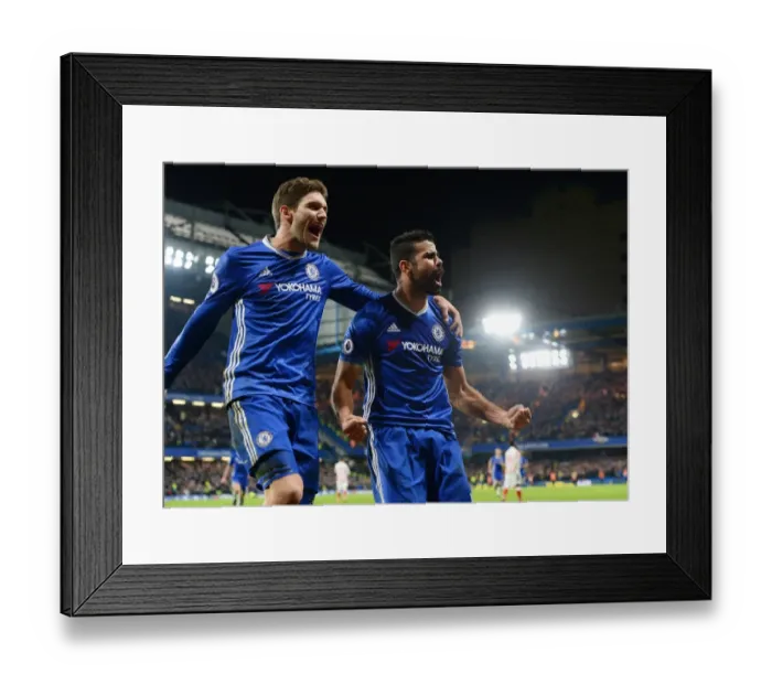 Framed Print : Chelsea's Diego Costa and Marcos Alonso Celebrate Costa's Goal vs Stoke City, Premier League