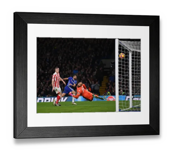 Framed Print : Diego Costa Scores Chelsea's Fourth Goal Against Stoke City: Premier League Showdown at Stamford Bridge