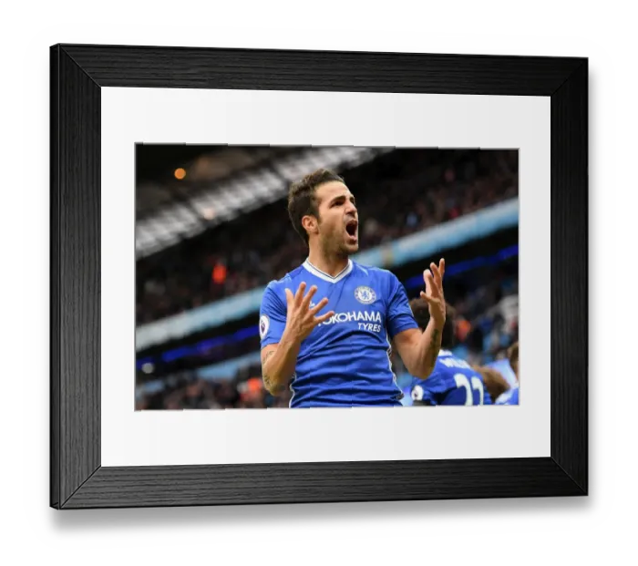 Framed Print : Chelsea's Triumph: Fabregas and Hazard Celebrate Goal vs Manchester City (Premier League 2016)