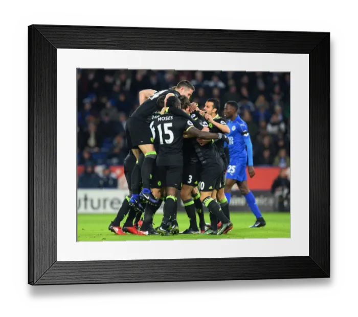 Framed Print : Marcos Alonso Scores the Opener: Chelsea's Victory at Leicester City in Premier League Framed Print : Marcos Alonso Scores the Opener: Chelsea's Victory at Leicester City in Premier League