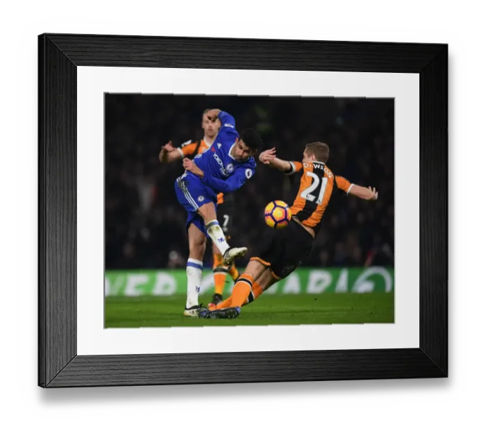 Framed Print : Diego Costa Takes Shot Against Michael Dawson: Chelsea vs Hull City, Premier League, Stamford Bridge