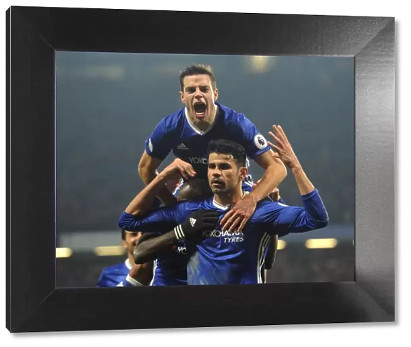 Chelsea: Diego Costa and Cesar Azpilicueta Celebrate Costa's Goal vs Hull City, Premier League