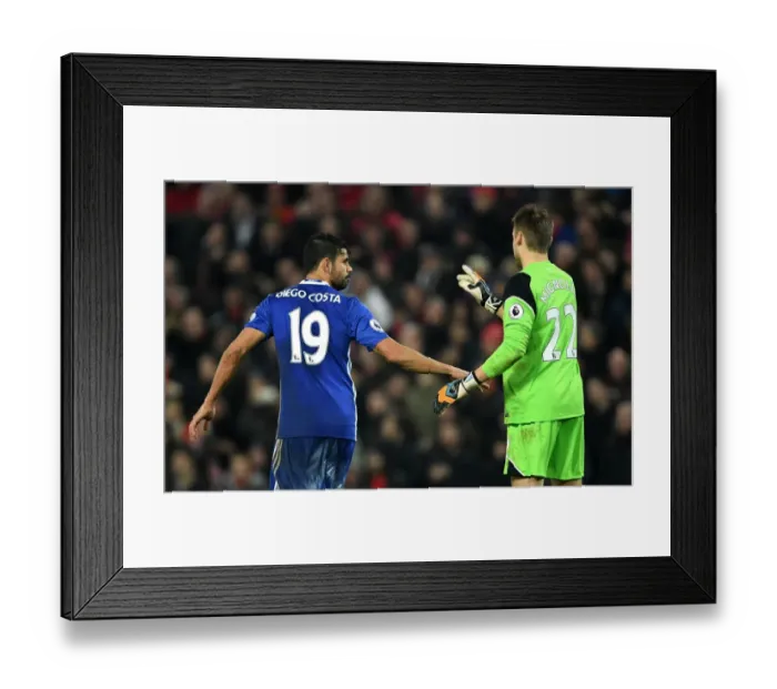 Framed Print : Intense Rivalry: Costa-Mignolet Face-off at Anfield, Premier League Framed Print : Intense Rivalry: Costa-Mignolet Face-off at Anfield, Premier League