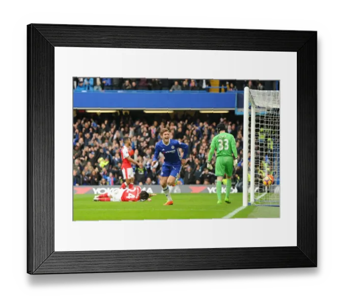 Framed Print : Thrilling Opener: Marcos Alonso Scores Against Arsenal in Chelsea's Premier League Victory Framed Print : Thrilling Opener: Marcos Alonso Scores Against Arsenal in Chelsea's Premier League Victory