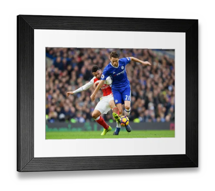 Framed Print : Intense Rivalry: Matic vs. Coquelin - A Football Battle at Stamford Bridge: Chelsea vs. Arsenal