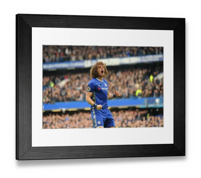 Framed Print : Chelsea Celebrate Marcos Alonso's Goal: David Luiz Leads the Charge Against Arsenal - Premier League 2017