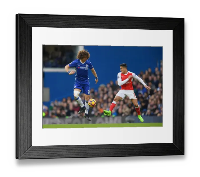 Framed Print : Battle for the Ball: Luiz vs. Sanchez - Chelsea vs. Arsenal, Premier League Rivalry Framed Print : Battle for the Ball: Luiz vs. Sanchez - Chelsea vs. Arsenal, Premier League Rivalry