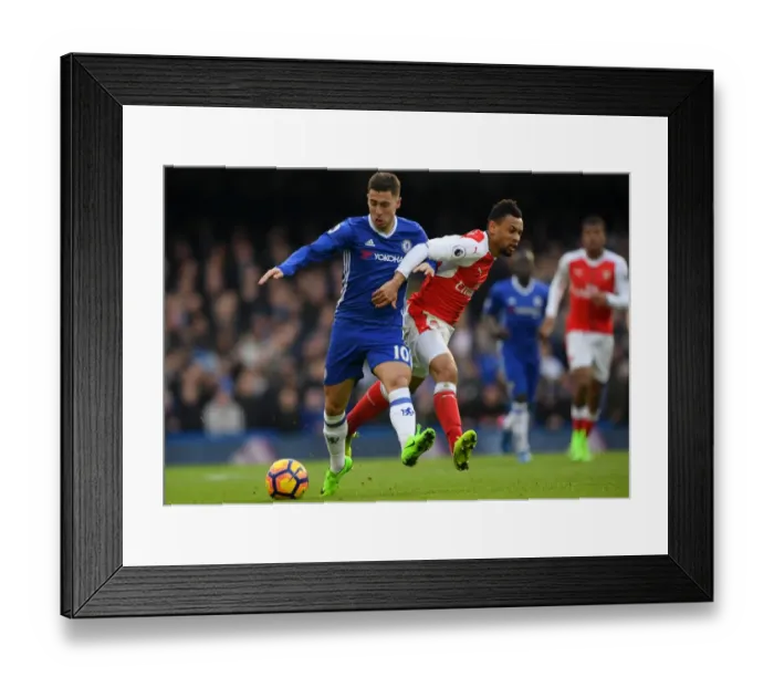 Framed Print : Hazard vs. Coquelin: A Football Battle at Stamford Bridge - Chelsea vs. Arsenal, Premier League
