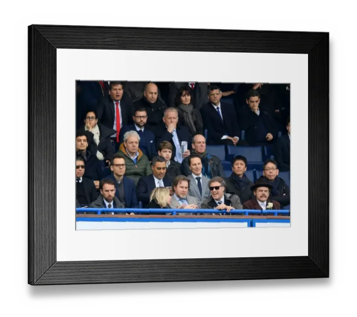 Framed Print : Gareth Southgate, Will Ferrell, and John C. Reilly: A Triple Threat at Chelsea vs. Arsenal, Premier League